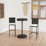 VidaXL Set mobilier bar de grădină cu perne, 3 piese, negru, poliratan