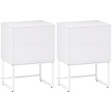 HOMCOM Set de 2 Noptiere &Icirc;nguste cu 2 Sertare Deschidere la Presiune și Picioare din Oțel 40x30x55 cm Alb | Aosom Romania