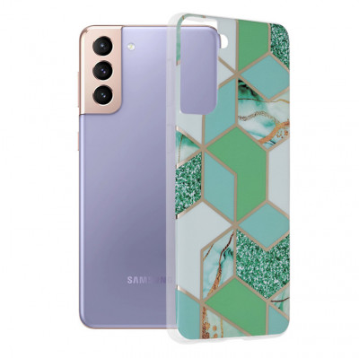Husa pentru Samsung Galaxy S21 Plus 5G - Techsuit Marble Series - Green Hex foto