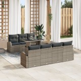 Set 8 piese sofa gradina cu perne gri ratan poli, sofa gradina 2 persoane cu spatiu stocare si perne gri ratan poli
