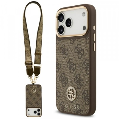 Husa MagSafe pentru Apple iPhone 17 Pro Max, Guess, 4G Strass Logo with Big Strap, Maro foto
