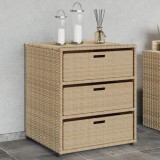 vidaXL Dulap Depozitare Gradina Poliratan Bej 55x59x69cm, 3 Sertare, Ratan PE, Otel, Organizator Exterior