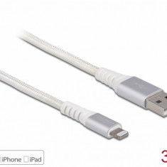 Cablu date + incarcare USB la Apple Lightning MFI 3m Alb, Delock 83003