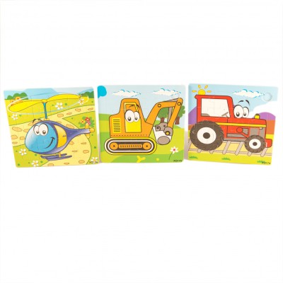 Set 3 Puzzle din lemn, vehicule, 7Toys foto