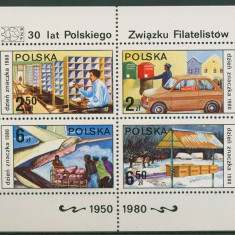 Polonia, bloc, 1980, ziua marcii postale, transporturi, masina, MNH**
