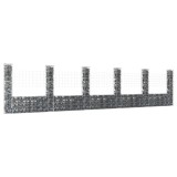 Cos gabion &icirc;n forma de U cu 6 stalpi, 620x20x150 cm, fier GartenMobel Dekor, vidaXL