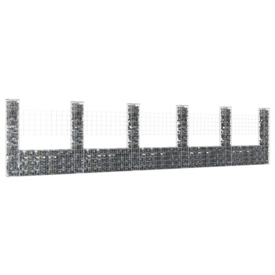 Gossi cos gabion in forma de u cu 6 stalpi, 620x20x150 cm, fier foto