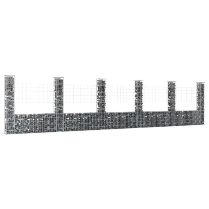 Gossi cos gabion in forma de u cu 6 stalpi, 620x20x150 cm, fier