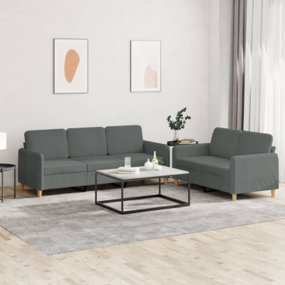 vidaXL Set de canapele cu perne, 2 piese, gri &amp;icirc;nchis, textil 3202119 foto