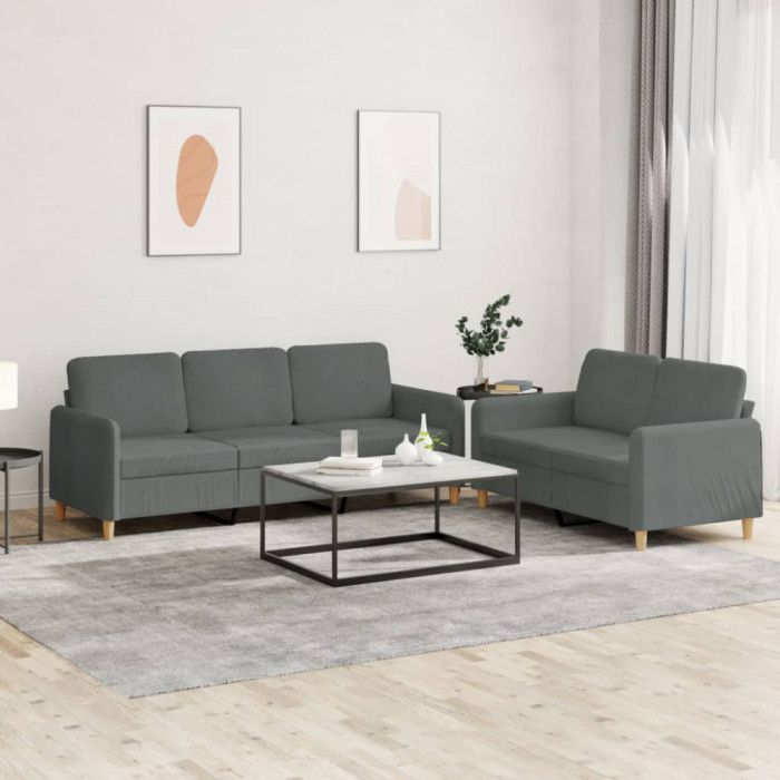 vidaXL Set de canapele cu perne, 2 piese, gri &icirc;nchis, textil 3202119