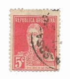 Argentina - Emisiuni definitorii - Generalul San Martin, fara punct dupa valoare, 1924-1933 - 5 C, obliterat