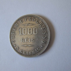 Brazilia 1000 Reis 1907 argint 900 cu patină deosebită