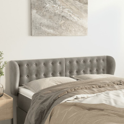 vidaXL Tăblie de pat cu aripioare gri deschis 147x23x78/88 cm catifea 3117626 foto