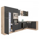 Leziter Unitate Bucătărie de Colț Yorki 370, 370cm, Stejar Sonoma &amp; Antracit Satinat, Blat HPL 28mm