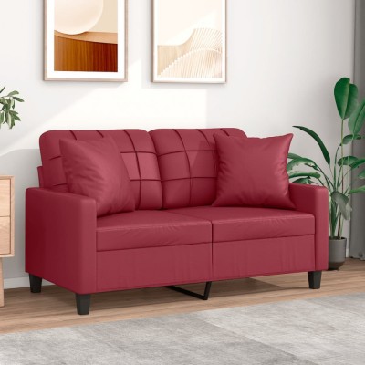 vidaXL Canapea cu 2 locuri cu pernuțe, roșu vin 120 cm piele ecologică 3200801 foto