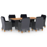 Cumpara ieftin Set mobilier exterior cu perne, 7 piese, gri inchis, poliratan
