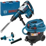Bosch GBH 8-45 DV + GDE MAX + GAS 35 M AFC - Rotopercutor SDS-Max 1500 W 12.5 J valiza plastic + Adaptor aspirare scule electrice + Aspirator umed-usc