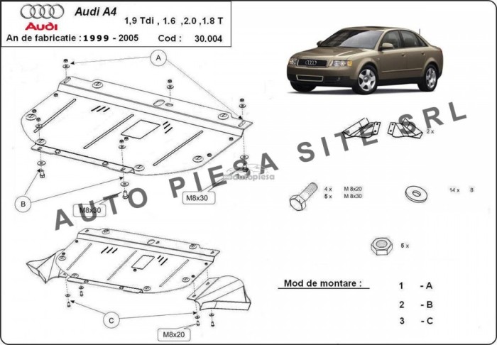Scut metalic motor Audi A4 B6 (4 cilindrii) fabricat in perioada 2001 - 2005 APS-30,004