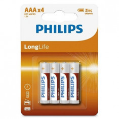 Set 4 baterii AAA, R3, Long Life, Philips, PH-R03L4B/10, L102268