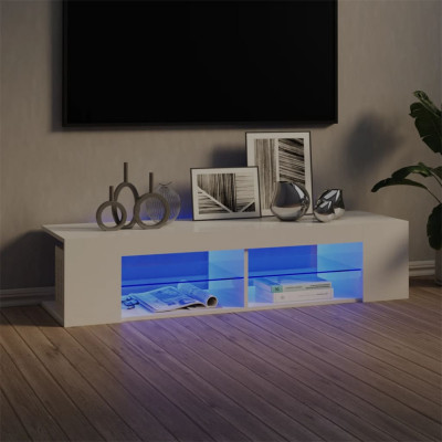Comodă TV cu lumini LED, alb extralucios, 135x39x30 cm foto