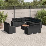 Cumpara ieftin Set canapele de grădină, 12 piese, cu perne, negru, poliratan