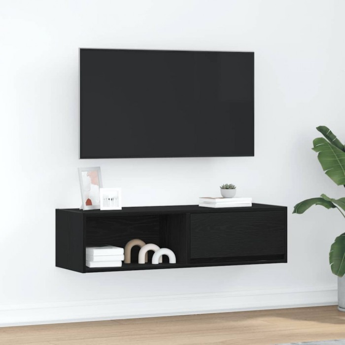 Gossi dulap tv stejar negru 100x31x25,5 cm lemn prelucrat