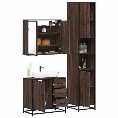 Set mobilier de baie, 3 piese, stejar maro, lemn prelucrat foto