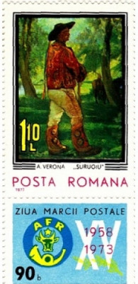 ROMANIA 1973 ZIUA MARCII POSTALE ROMANESTI Serie 1timbru cu vinieta LP.834 MNH** foto