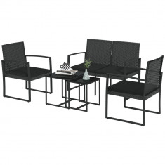 Outsunny Set de 5 piese din ratan PP Set de canapea cu perne, Mobilier de gradina pentru exterior cu canapea, negru