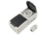 Conector alimentare AC 250V 16A, soclu 2P+PE, IP55 - pentru perete