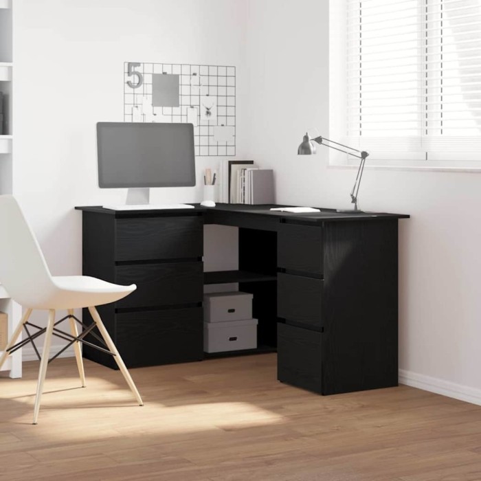 vidaXL Birou de colț Stejar negru 145 x 100 x 76 cm Lemn compozit