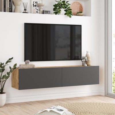 Comoda TV Lapinlahti 29,5x140x31,5cm pal stejar rustic antracit cu 2 usi [en.casa] HausGarden Leisure foto