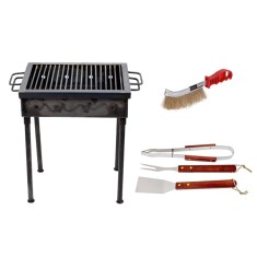 Gratar metalic 40x30 cm cu perie sarma si set 3 accesorii cu maner lemn