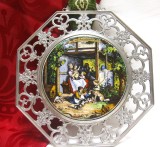 FARFURIE TABLOU APLICA DECORATIVA ZINC BMF GERMANIA CU MEDALION PORTELAN SI SUPORT DE AGATARE TEXTIL 35.5 CM