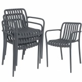 Outsunny Set 4 scaune pentru grădină Scaune stivuibile pentru terasă cu design cu lamele și cotiere, ergonomice Gri &icirc;nchis | Aosom Romania