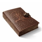 Agenda Jurnal din piele naturala cu pagini tip pergament si inchidere metalica - Copac antic