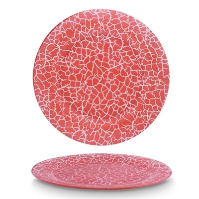 Set 6 farfurii elegante din sticla Pufo Ellegant Red pentru servire aperitiv, desert, 28 cm, rosu foto