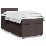vidaXL Pat box spring cu saltea, maro &icirc;nchis, 80x200 cm, textil