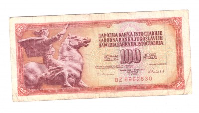 Bancnota Yugoslavia 100 dinara 1986, stare relativ buna foto