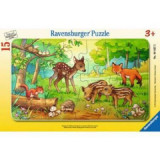 Puzzle puiuti de animale in padure, 15 piese, Ravensburger