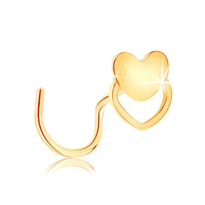 Piercing curbat pentru nas din aur galben de 14K - inimă și contur de inimă foto
