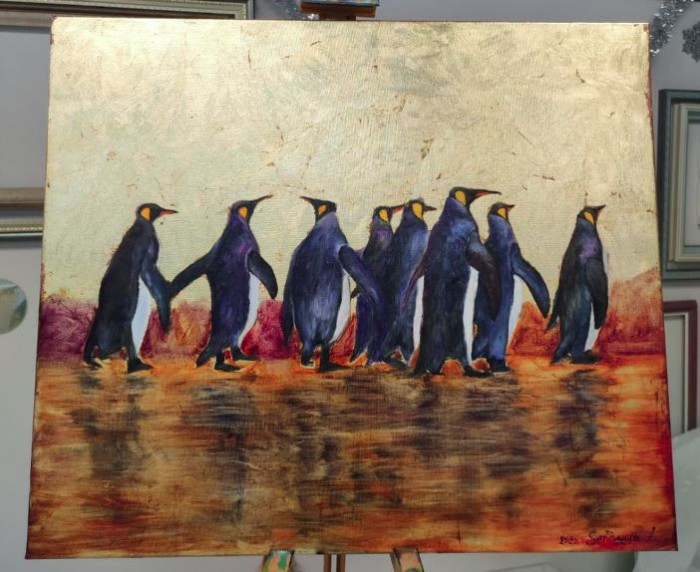 Tablou abstract cu pinguini Picturi de vanzare Tablouri de vanzare 120x80cm