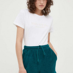 Marc O'Polo pantaloni scurti din bumbac DENIM culoarea verde, neted, high waist