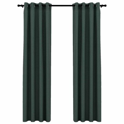 Draperii opace, aspect in, cu ocheti, 2 buc., verde, 140x245 cm foto