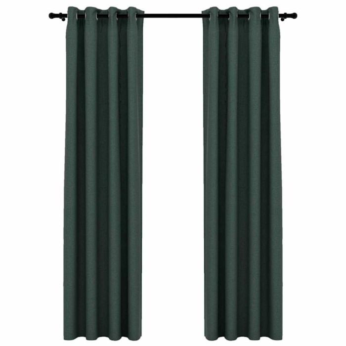 Draperii opace, aspect in, cu ocheti, 2 buc., verde, 140x245 cm