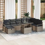 vidaXL Set de canapele pentru grădină cu pernă 9 pcs Gri Rattan poli