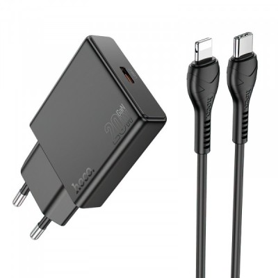Incarcator Retea Cu Cablu Lightning HOCO N37, 30W, 3A, 1 x USB-C, Negru foto