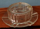 Zaharnita veche din sticla Art Deco Sucrier, Medie, Rosu