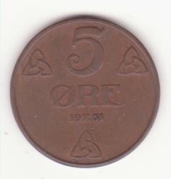 Norvegia 5 &Oslash;re 1951 - Haakon VII