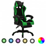 Scaun de jocuri cu LED RGB, verde si negru, piele ecologica GartenMobel Dekor, vidaXL